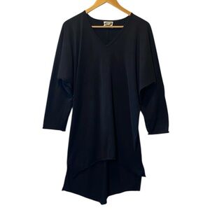 Ramblers Way Wool Tunic Dress Womens Medium Black Long Dolman Sleeves Hi Low Hem